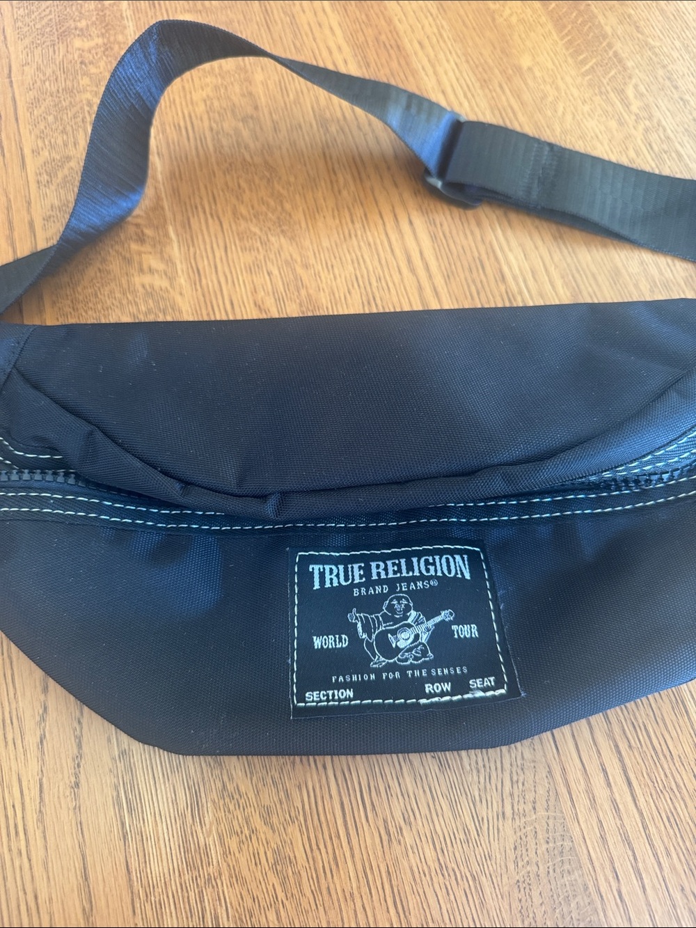 True Religion Black Waist Belt Bag with Logo Patch